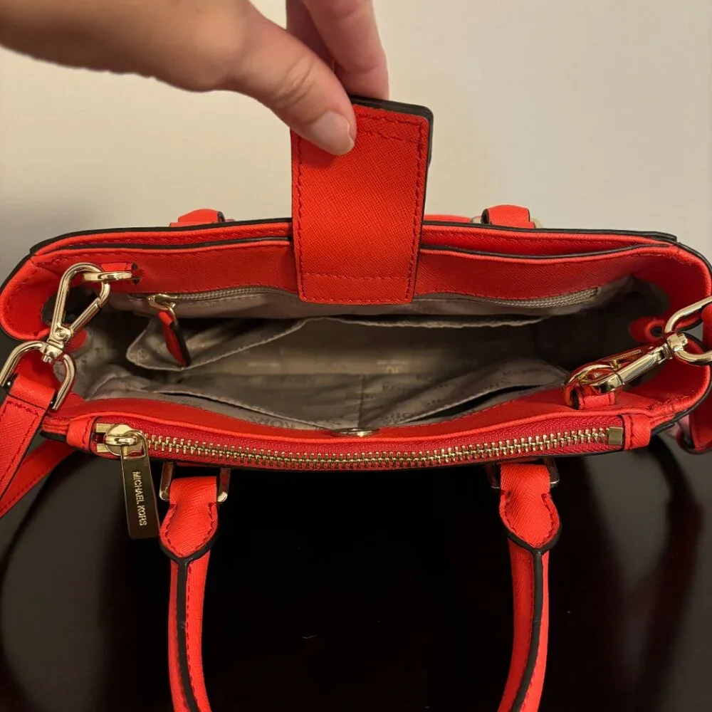 Michel Kors Kellen Red Sangria Floral Saffiano Leather Satchel Crossbody - Picture 8 of 12